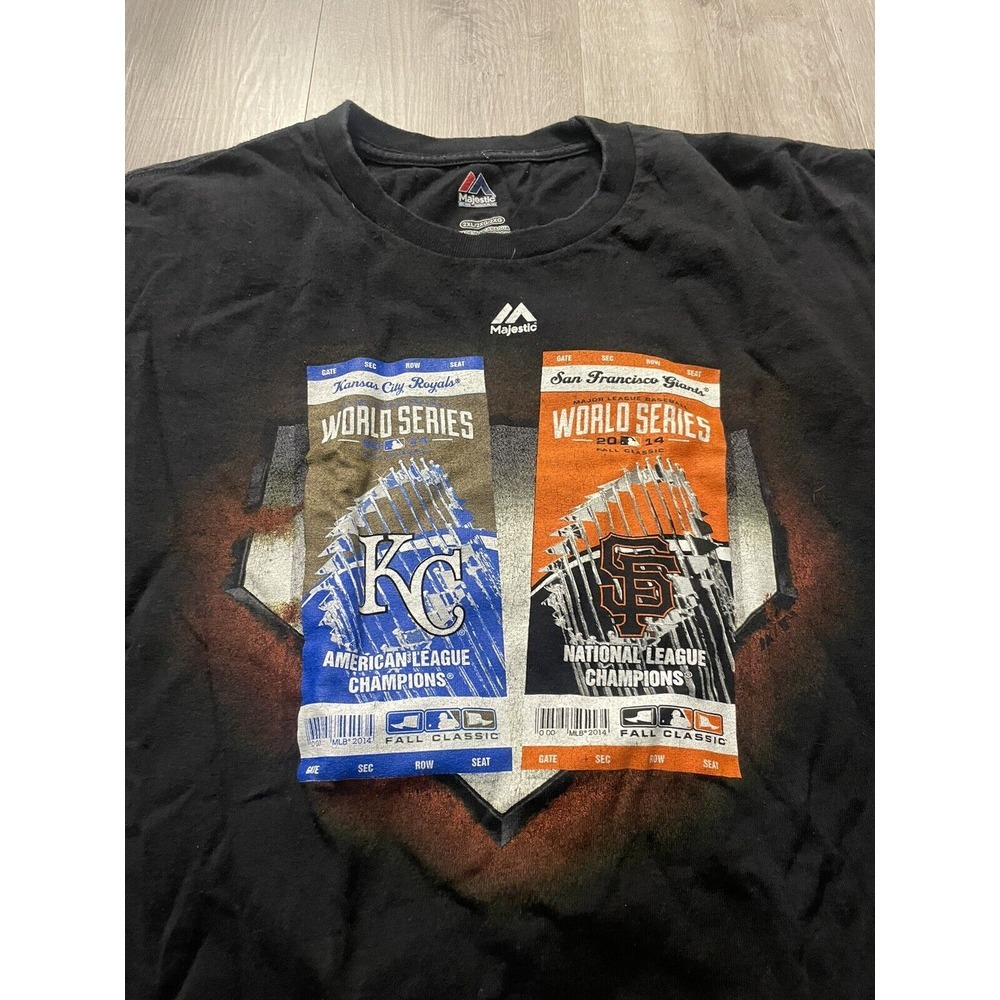 2014 MLB World Series San Francisco Giants KC Royals Majestic T-Shirt Sz 2 XL